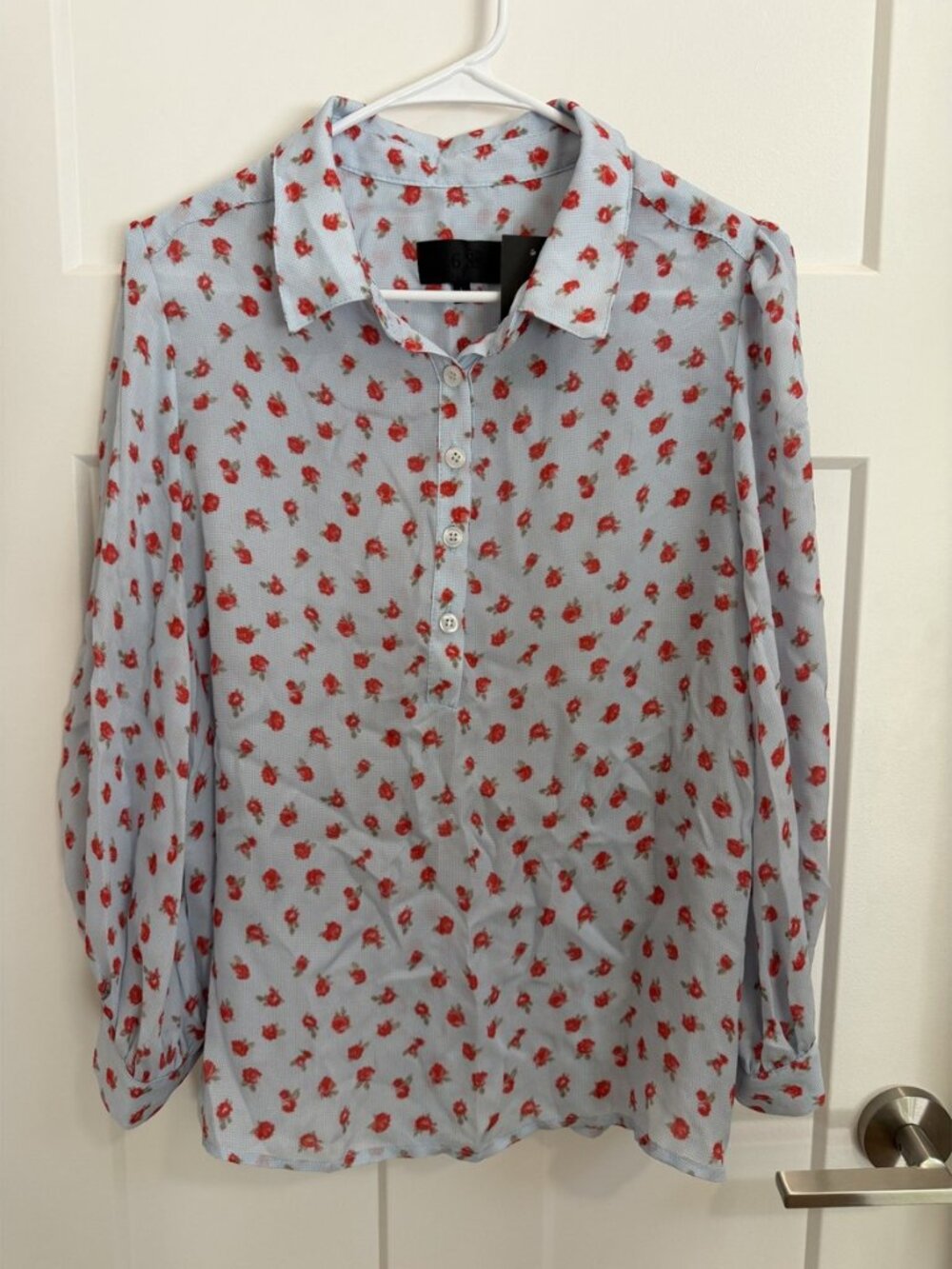No.6 Store Rose Print Gingham Popover Blouse L NWT